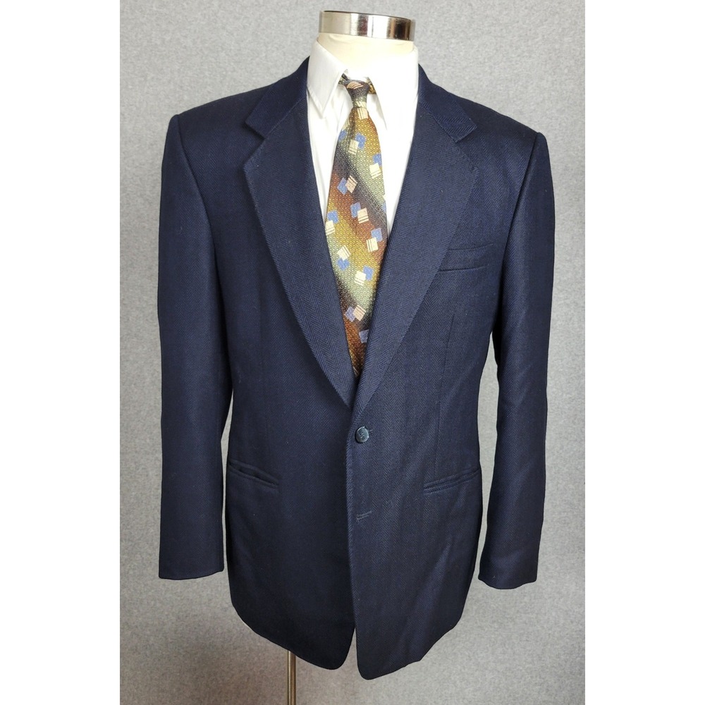 Jimmy Chen Vintage Custom Navy Herringbone Blazer Sable Mink Cashmere 44R
